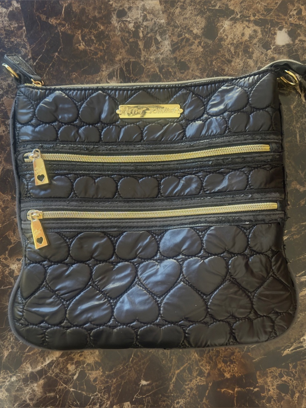 Betsey Johnson Black Heart Purse- quilted - add your own strap!